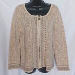 Coldwater Creek Womens Beautiful Snowflake ❄️ Zip Up WOOL Blend Cardigan SZ M